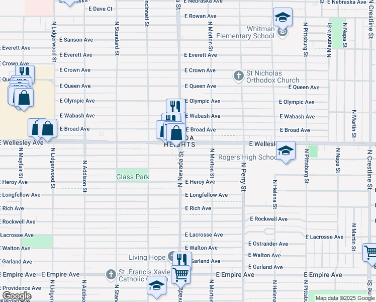 map of restaurants, bars, coffee shops, grocery stores, and more near 1011 East Hoffman Avenue in Spokane