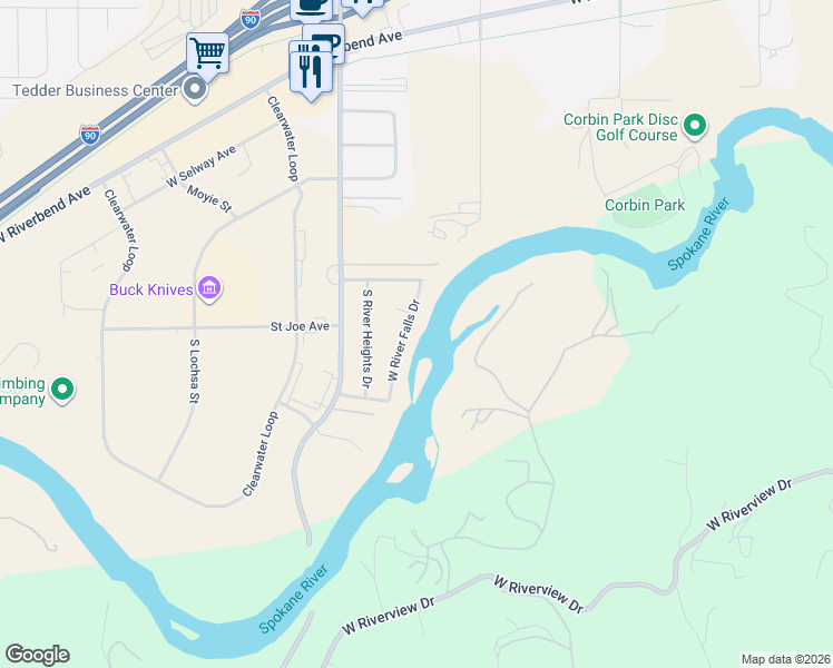 map of restaurants, bars, coffee shops, grocery stores, and more near 695 South Majestic View Drive in Post Falls