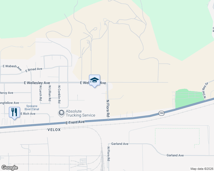 map of restaurants, bars, coffee shops, grocery stores, and more near 4708 North Flora Road in Spokane Valley