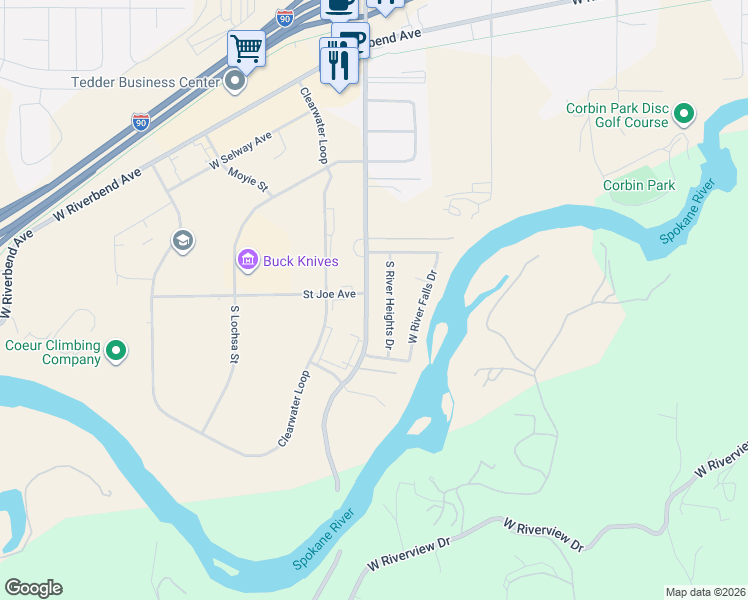 map of restaurants, bars, coffee shops, grocery stores, and more near 721 South Pleasant View Road in Post Falls