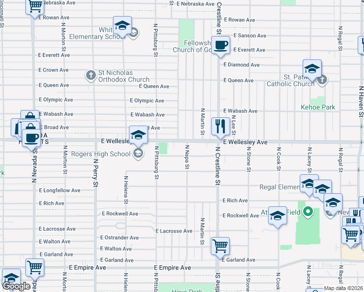 map of restaurants, bars, coffee shops, grocery stores, and more near 1813 East Hoffman Avenue in Spokane
