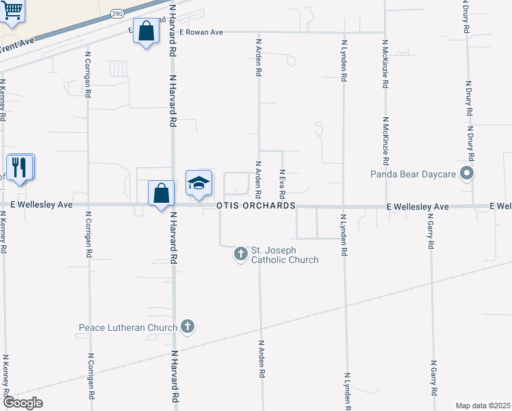 map of restaurants, bars, coffee shops, grocery stores, and more near in Otis Orchards-East Farms