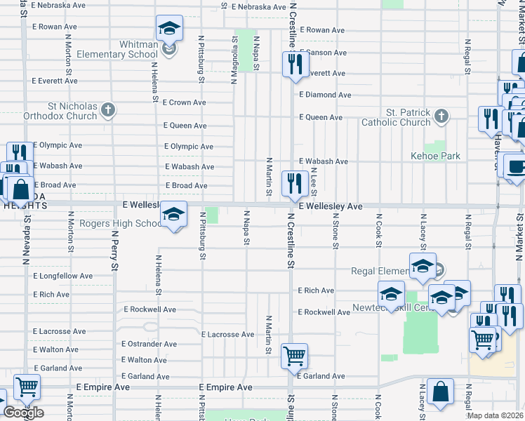 map of restaurants, bars, coffee shops, grocery stores, and more near 1913 East Hoffman Avenue in Spokane