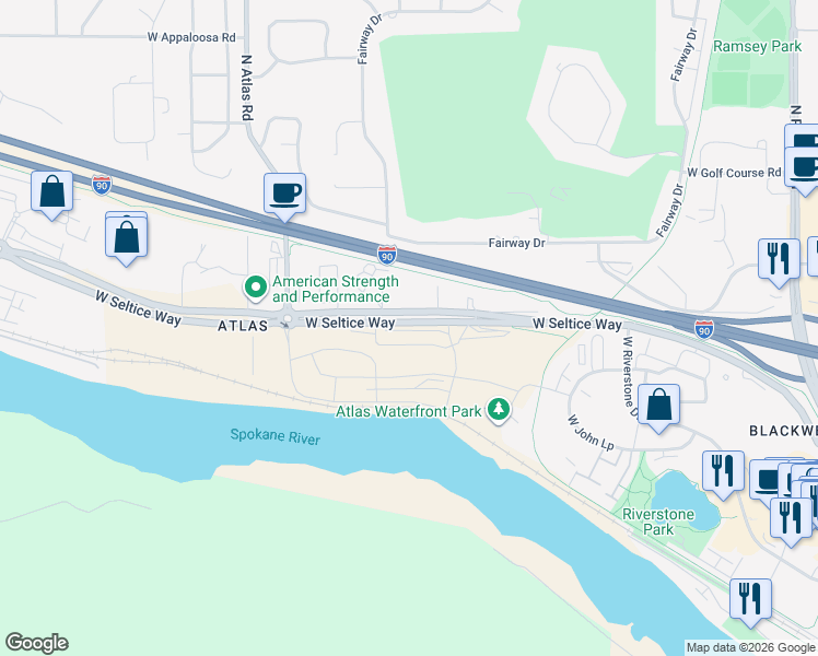 map of restaurants, bars, coffee shops, grocery stores, and more near 2772 West Seltice Way in Coeur d'Alene