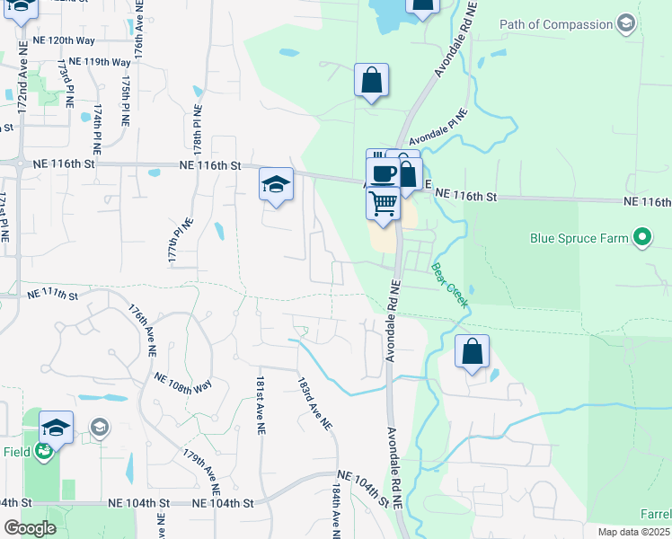 map of restaurants, bars, coffee shops, grocery stores, and more near 11305 183rd Place Northeast in Redmond