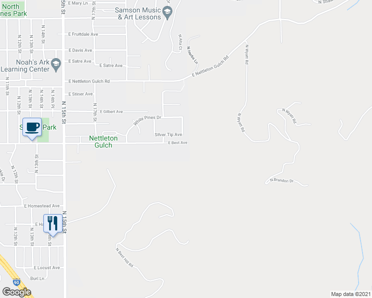 map of restaurants, bars, coffee shops, grocery stores, and more near 2184 East Best Avenue in Coeur d'Alene
