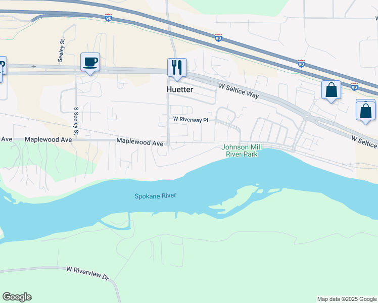 map of restaurants, bars, coffee shops, grocery stores, and more near 4837 West Mill River Court in Coeur d'Alene