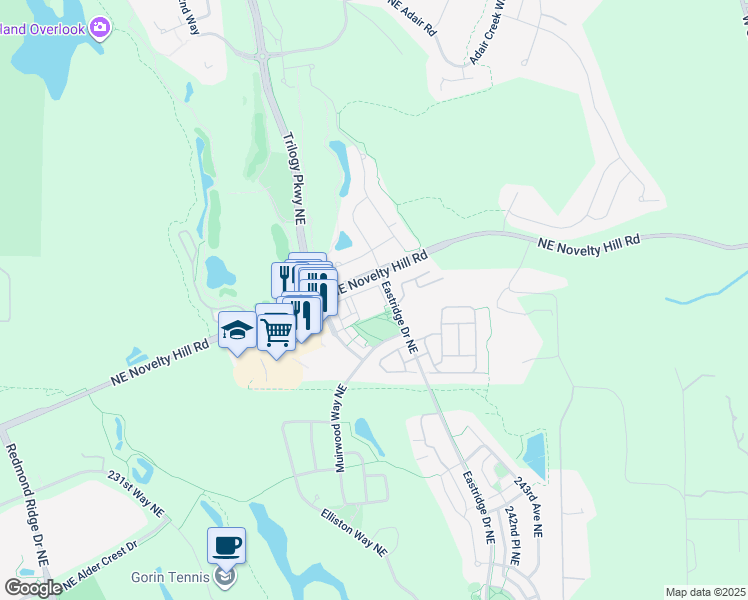 map of restaurants, bars, coffee shops, grocery stores, and more near 23609 Northeast Novelty Hill Road in Redmond