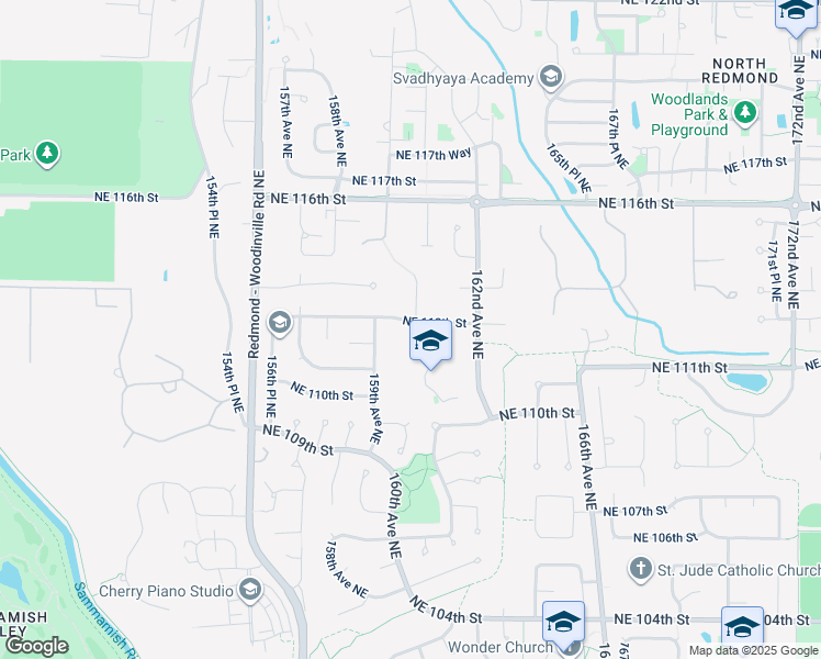 map of restaurants, bars, coffee shops, grocery stores, and more near 16039 Northeast 112th Street in Redmond