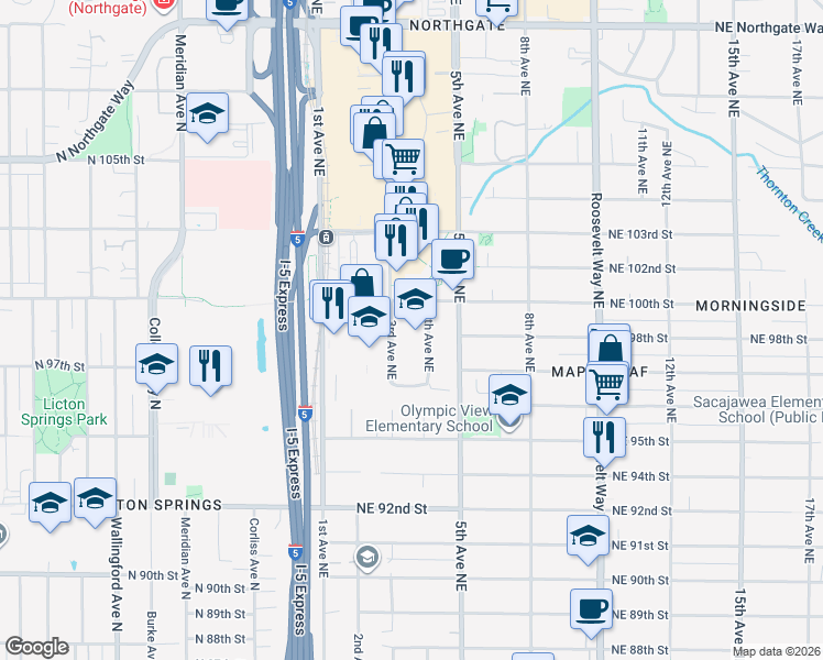 map of restaurants, bars, coffee shops, grocery stores, and more near 9750 3rd Avenue Northeast in Seattle