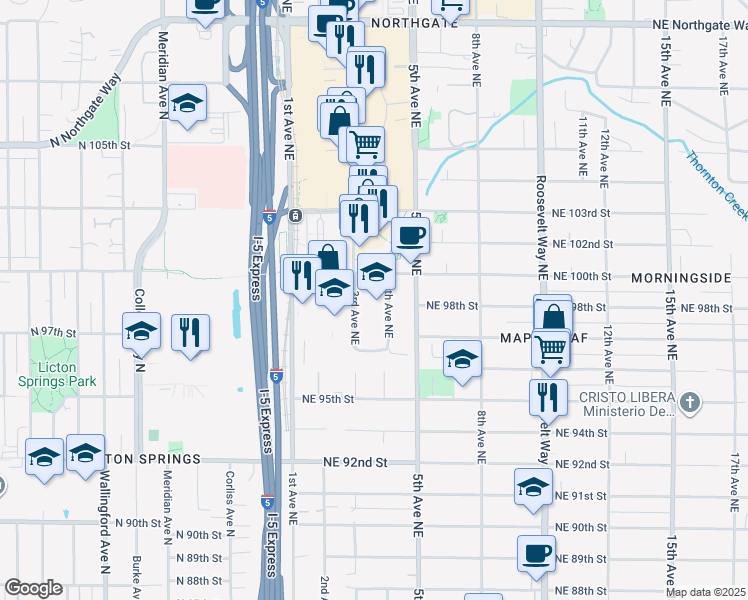 map of restaurants, bars, coffee shops, grocery stores, and more near 9750 3rd Avenue Northeast in Seattle