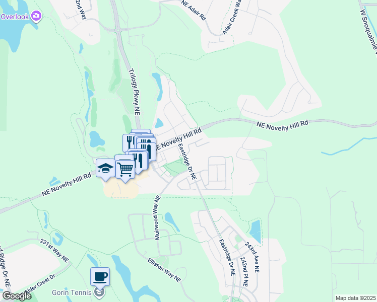 map of restaurants, bars, coffee shops, grocery stores, and more near Eastridge Drive Northeast in Redmond
