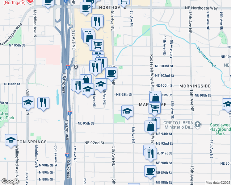 map of restaurants, bars, coffee shops, grocery stores, and more near 9720 4th Avenue Northeast in Seattle