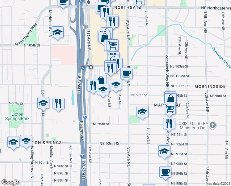 map of restaurants, bars, coffee shops, grocery stores, and more near 9730 3rd Avenue Northeast in Seattle