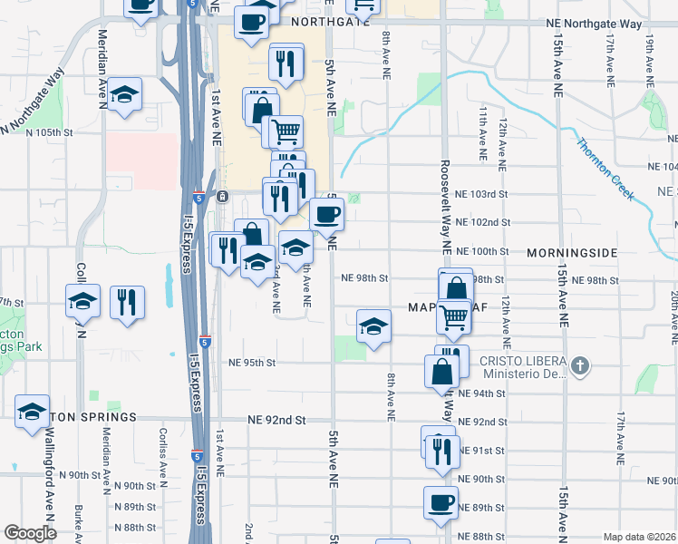 map of restaurants, bars, coffee shops, grocery stores, and more near 9720 4th Avenue Northeast in Seattle