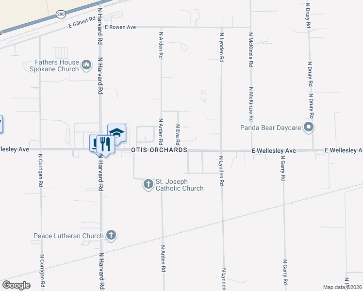 map of restaurants, bars, coffee shops, grocery stores, and more near 22406 East Wellesley Avenue in Otis Orchards-East Farms