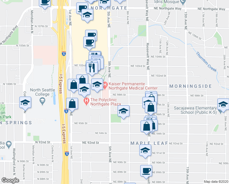 map of restaurants, bars, coffee shops, grocery stores, and more near 532 Northeast 97th Street in Seattle