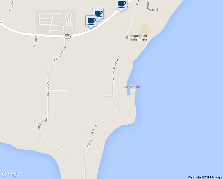 map of restaurants, bars, coffee shops, grocery stores, and more near 15215 Sandy Hook Road Northeast in Poulsbo