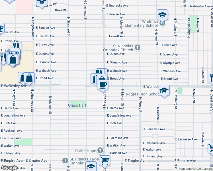 map of restaurants, bars, coffee shops, grocery stores, and more near 1011 East Hoffman Avenue in Spokane