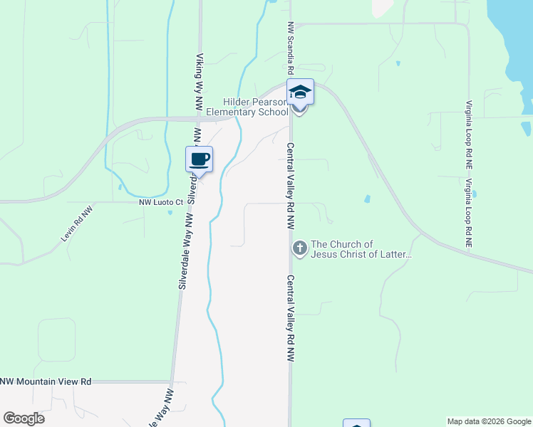 map of restaurants, bars, coffee shops, grocery stores, and more near 15201 Central Valley Rd NW in Poulsbo