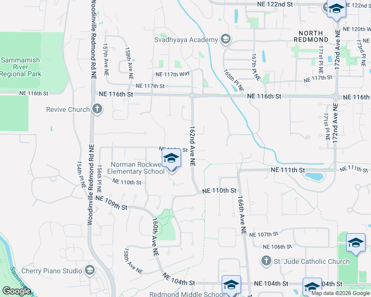 map of restaurants, bars, coffee shops, grocery stores, and more near 16152 Northeast 112th Street in Redmond