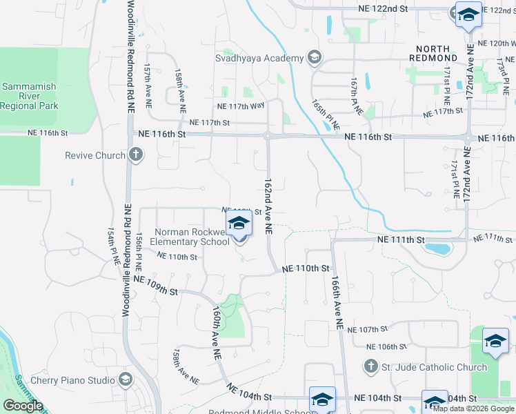 map of restaurants, bars, coffee shops, grocery stores, and more near 16152 Northeast 112th Street in Redmond