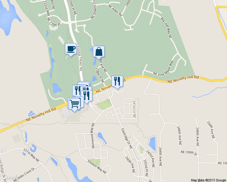 map of restaurants, bars, coffee shops, grocery stores, and more near 11608 239th Avenue Northeast in Redmond