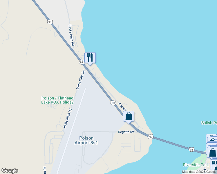 map of restaurants, bars, coffee shops, grocery stores, and more near 540 Shoreline Drive in Polson