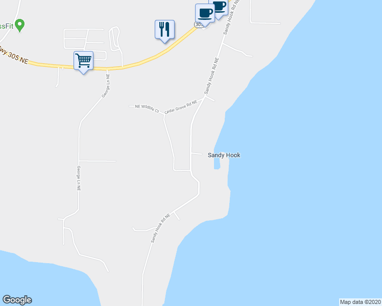 map of restaurants, bars, coffee shops, grocery stores, and more near 15098 Sandy Hook Road Northeast in Poulsbo