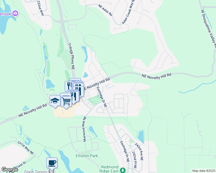 map of restaurants, bars, coffee shops, grocery stores, and more near 23940 Northeast 115th Lane in Redmond