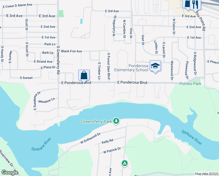 map of restaurants, bars, coffee shops, grocery stores, and more near 508 East Shore Pines Court in Post Falls
