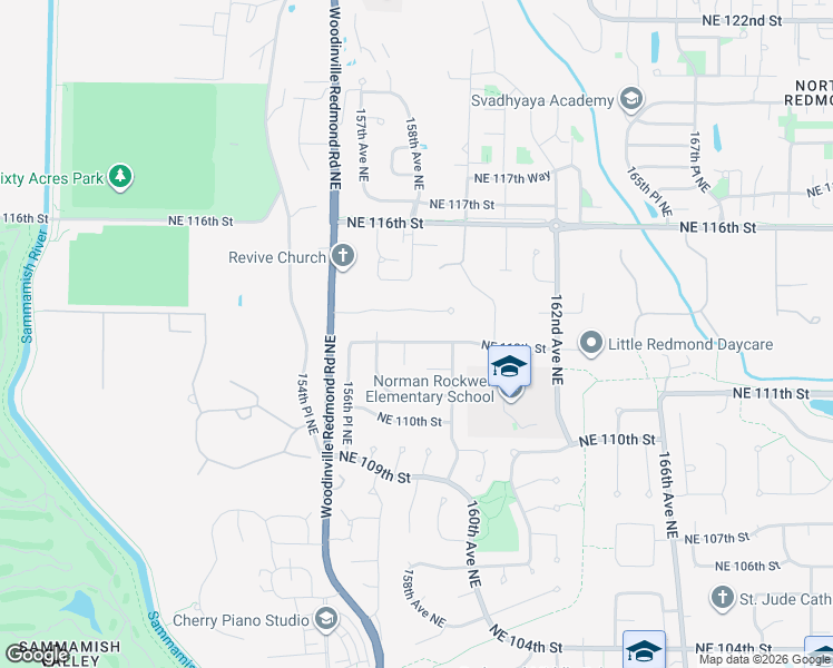 map of restaurants, bars, coffee shops, grocery stores, and more near 15813 Northeast 113th Court in Redmond