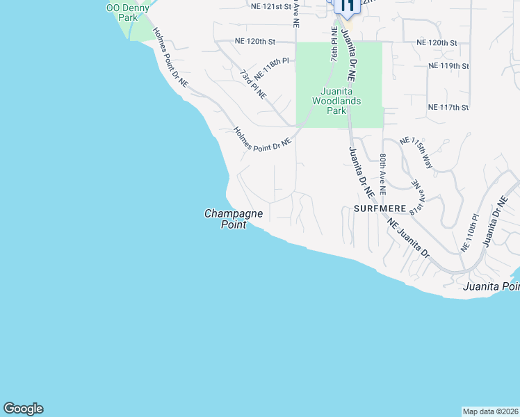 map of restaurants, bars, coffee shops, grocery stores, and more near 11151 Champagne Point Road Northeast in Kirkland