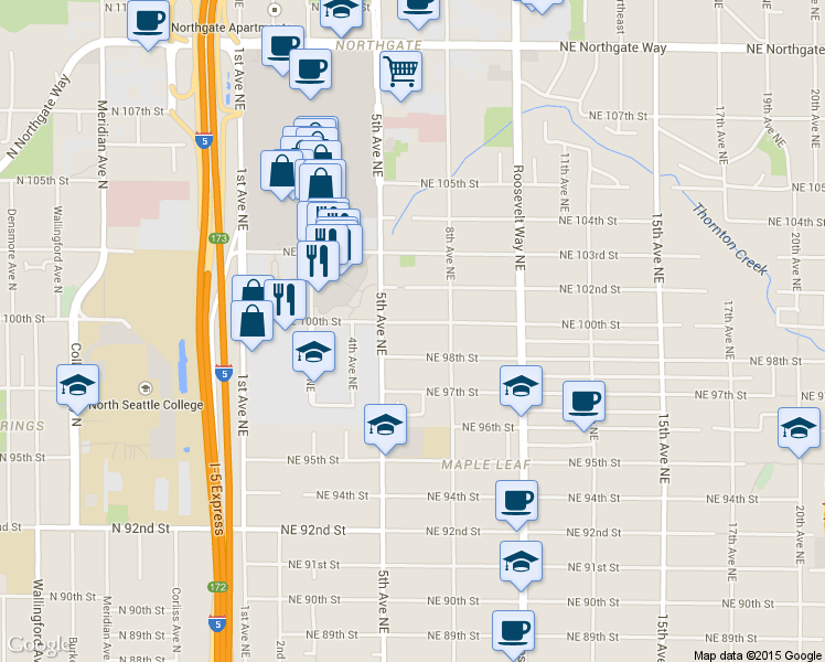 map of restaurants, bars, coffee shops, grocery stores, and more near 524 Northeast 100th Street in Seattle