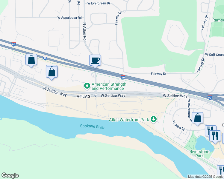 map of restaurants, bars, coffee shops, grocery stores, and more near 3232 North Ladalia Drive in Coeur d'Alene