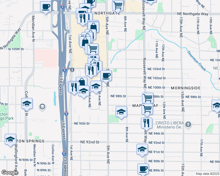 map of restaurants, bars, coffee shops, grocery stores, and more near 450 Northeast 100th Street in Seattle