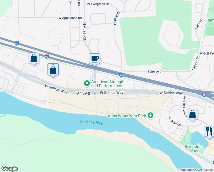 map of restaurants, bars, coffee shops, grocery stores, and more near 3245 North Ladalia Drive in Coeur d'Alene