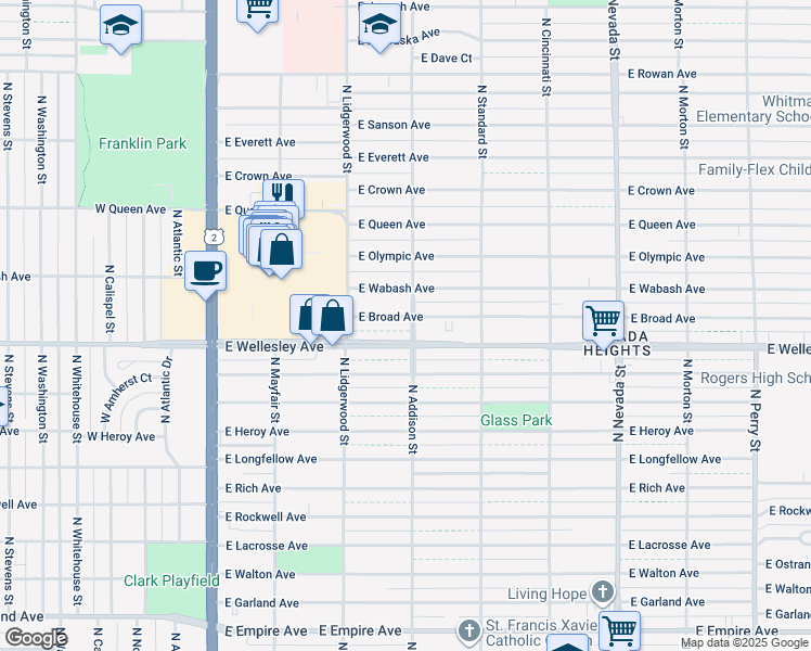 map of restaurants, bars, coffee shops, grocery stores, and more near 426 East Broad Avenue in Spokane