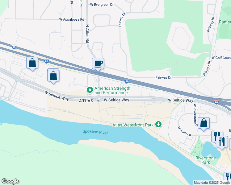 map of restaurants, bars, coffee shops, grocery stores, and more near 3246 North Ladalia Drive in Coeur d'Alene