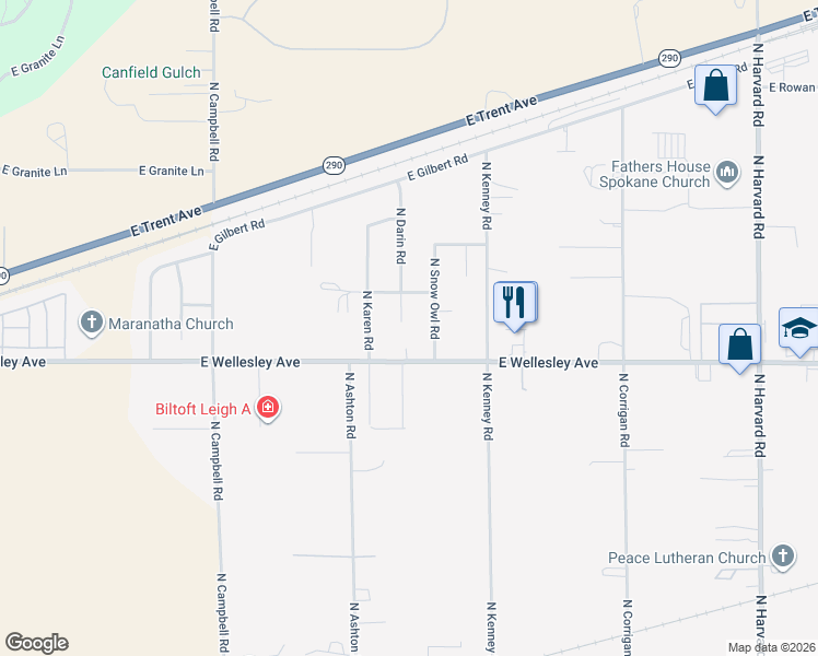 map of restaurants, bars, coffee shops, grocery stores, and more near 4907 North Darin Road in Otis Orchards-East Farms