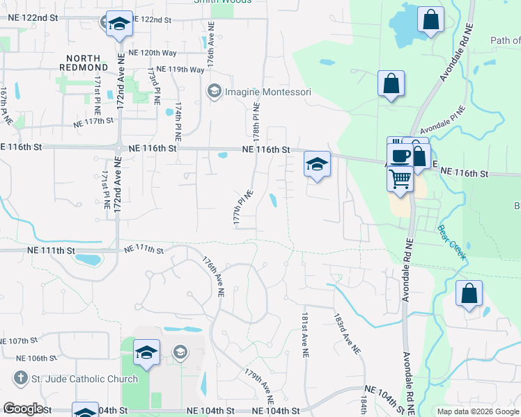map of restaurants, bars, coffee shops, grocery stores, and more near 11338 178th Place Northeast in Redmond