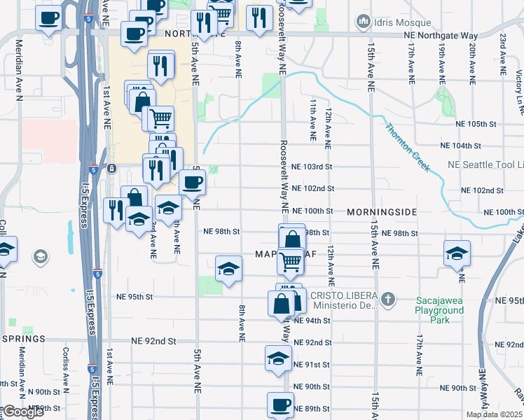 map of restaurants, bars, coffee shops, grocery stores, and more near 834 Northeast 100th Street in Seattle