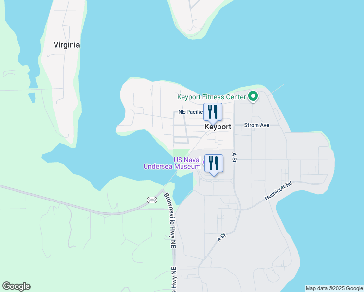 map of restaurants, bars, coffee shops, grocery stores, and more near 15100 Elwha Terrace Northeast in Keyport