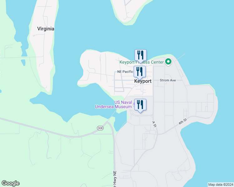 map of restaurants, bars, coffee shops, grocery stores, and more near 1643 Northeast Harvard Avenue in Keyport