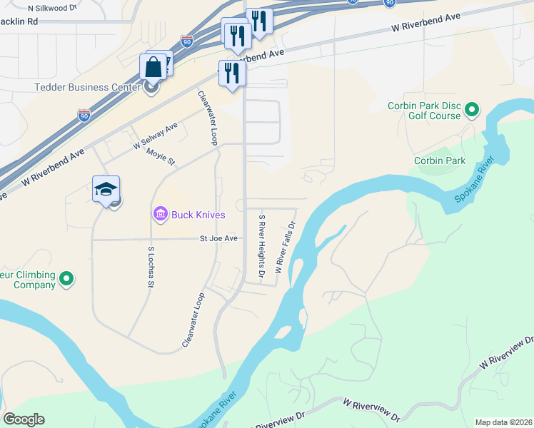 map of restaurants, bars, coffee shops, grocery stores, and more near 3841 West Highwater Drive in Post Falls