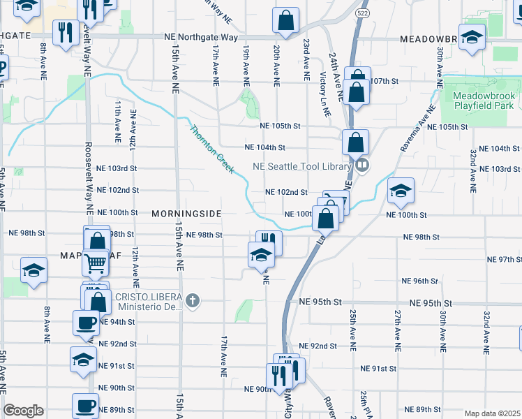 map of restaurants, bars, coffee shops, grocery stores, and more near 1914 Northeast 100th Street in Seattle