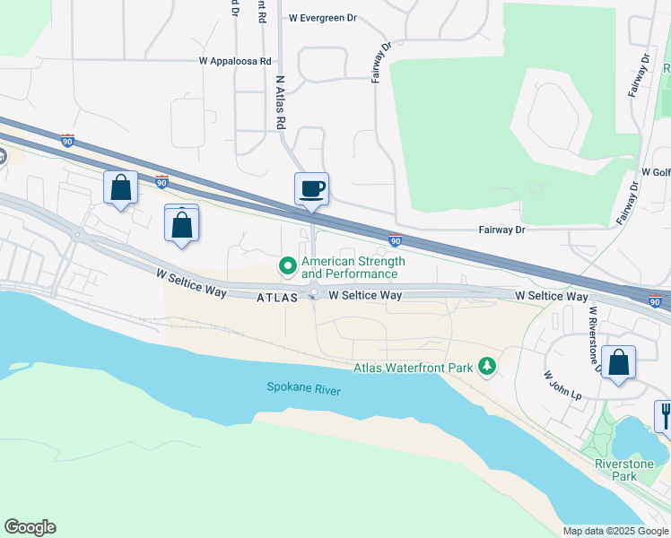 map of restaurants, bars, coffee shops, grocery stores, and more near 3277 North Rosalia Road in Coeur d'Alene