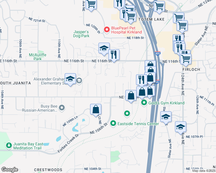 map of restaurants, bars, coffee shops, grocery stores, and more near 11236 115th Place Northeast in Kirkland
