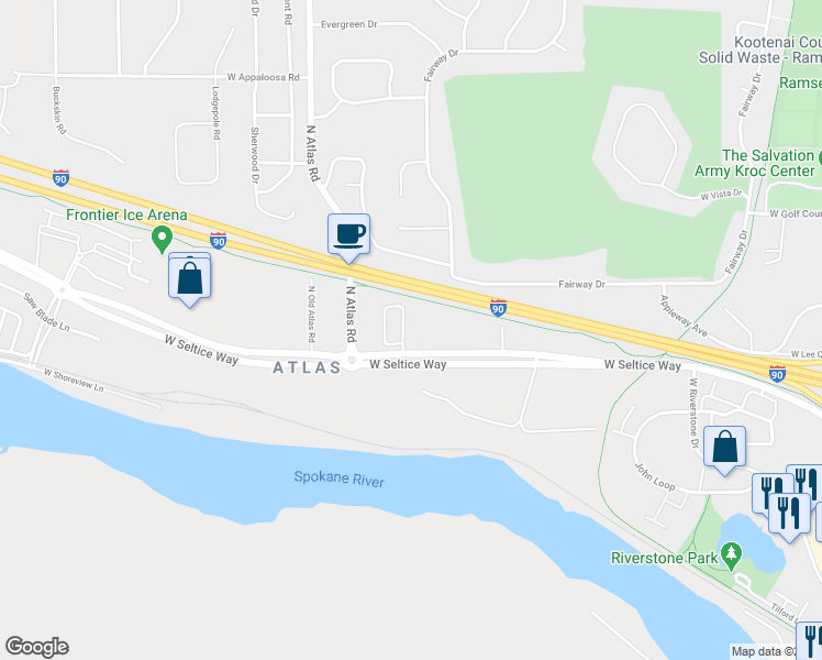 map of restaurants, bars, coffee shops, grocery stores, and more near 3270 North Ladalia Drive in Coeur d'Alene