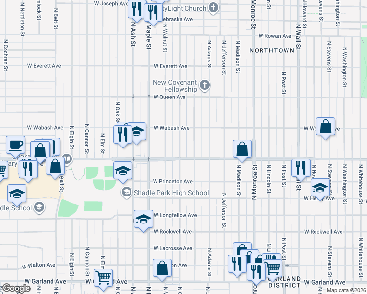 map of restaurants, bars, coffee shops, grocery stores, and more near 4724 N Cedar St in Spokane